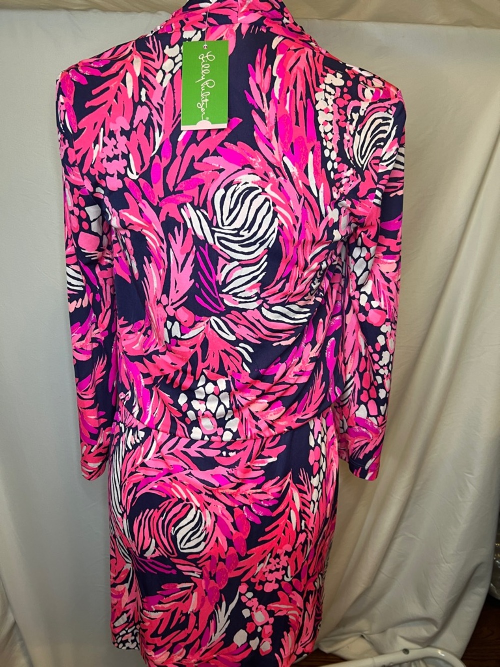 Lilly Pulitzer Hot Pink and Navy Printed Long-Sleeve Dress - Picture 2 of 13